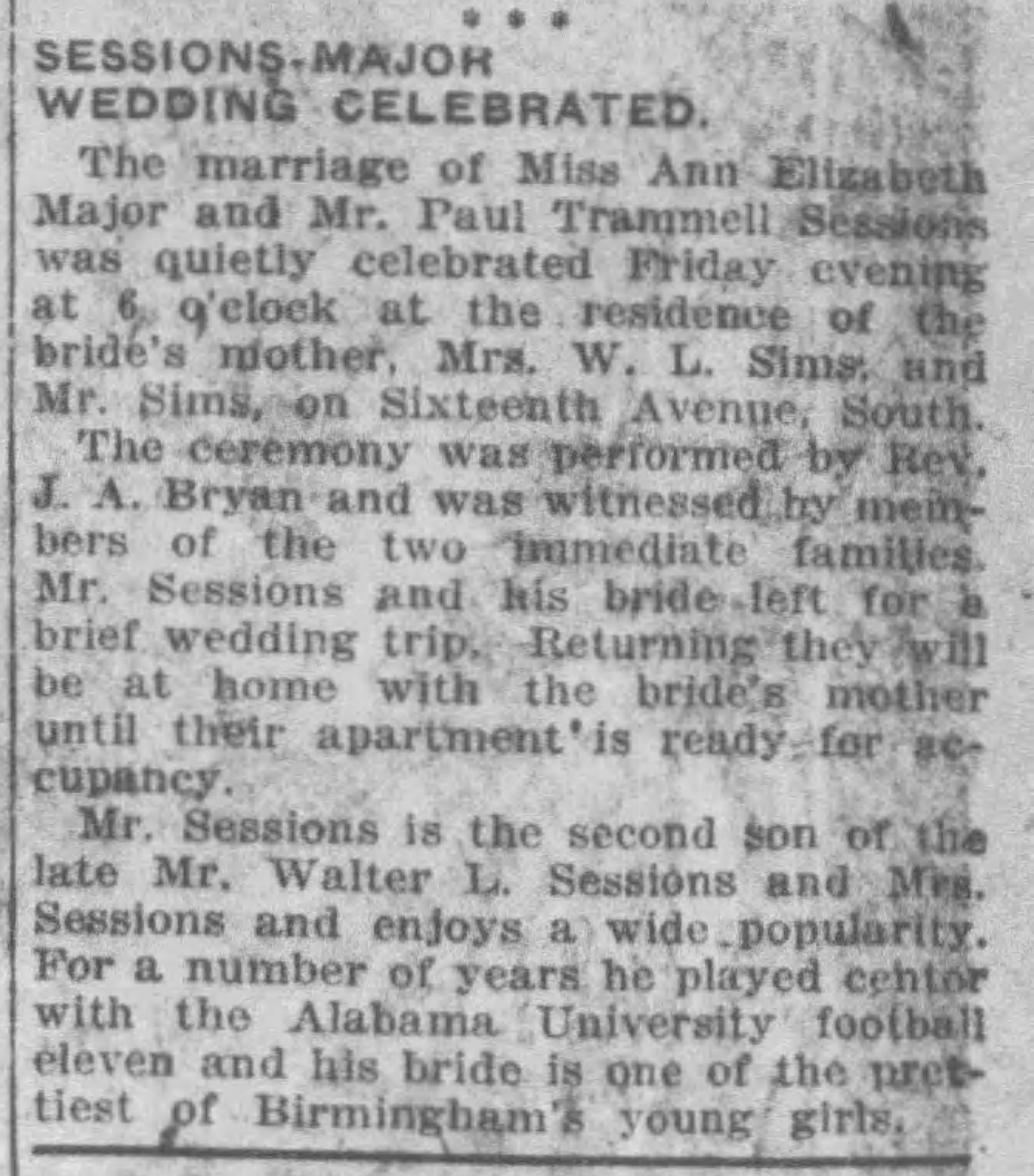 Ann Elizabeth Major-Paul Trammell Sessions